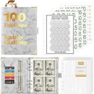 100 Envelopes Money Saving Challenge Tracker to Save $5,050, Marble Grey